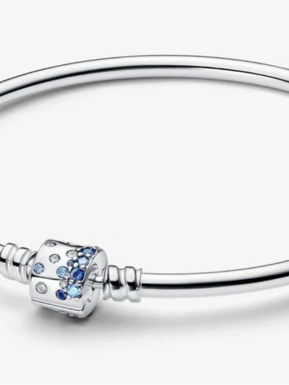 Pandora Silver Bangle Bracelet with Blue Crystal Charm